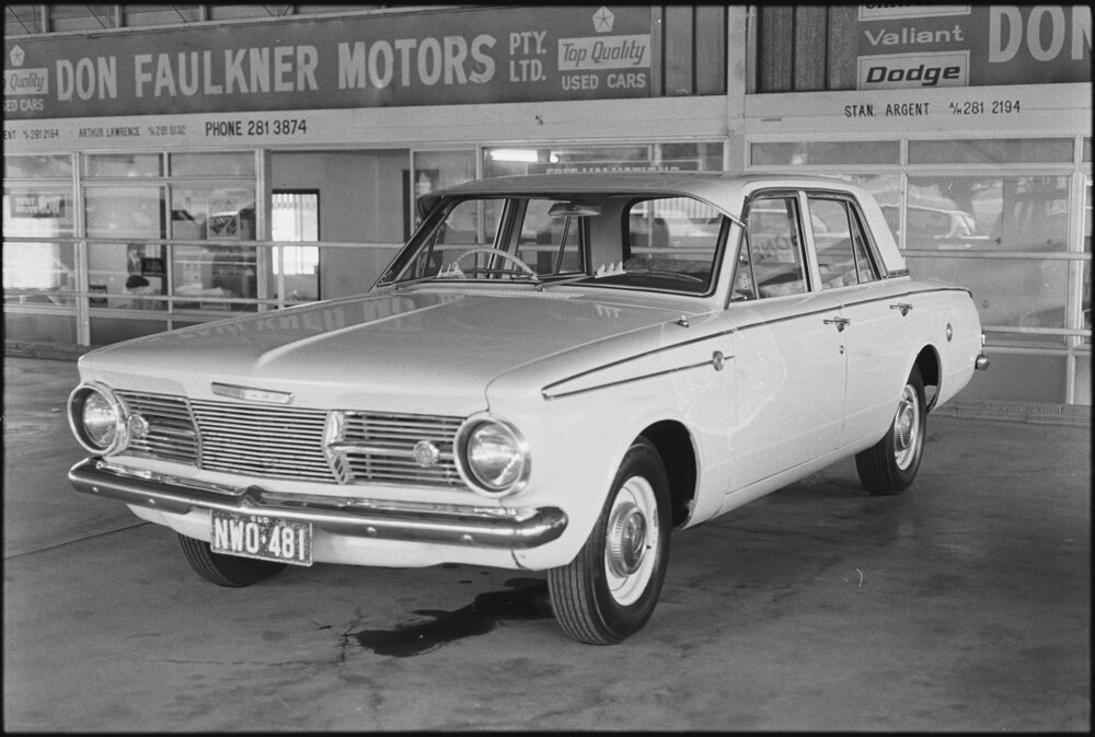 Chrysler Valiant AP6 Sedan (1965-1966), car advertisement for Don Faulkner Motors, Ipswich, October 1980