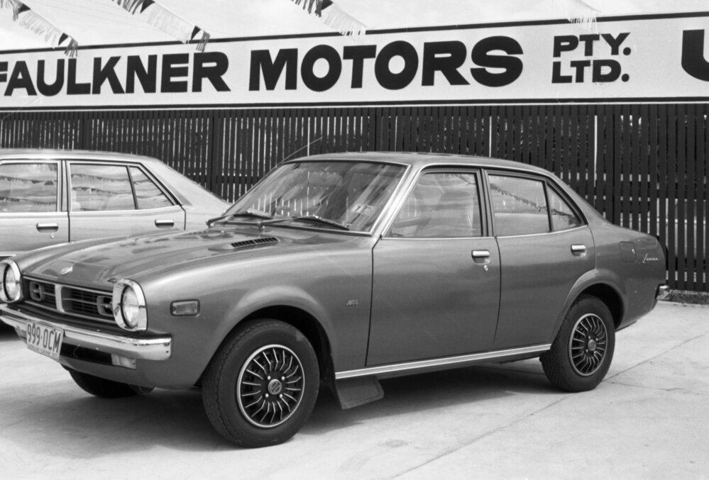 Mitsubishi Lancer at Don Faulkner Motors car yard, Ipswich, September 1981