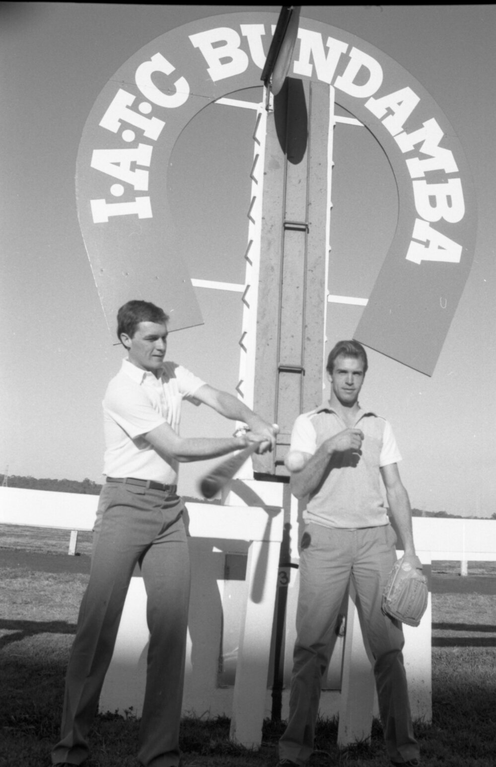 Thought to be American baseball players at Bundamba Racecourse, Ipswich, August 1981