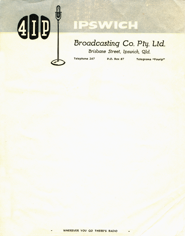 Letter head for 4IP Radio Station, Ipswich, 1950s