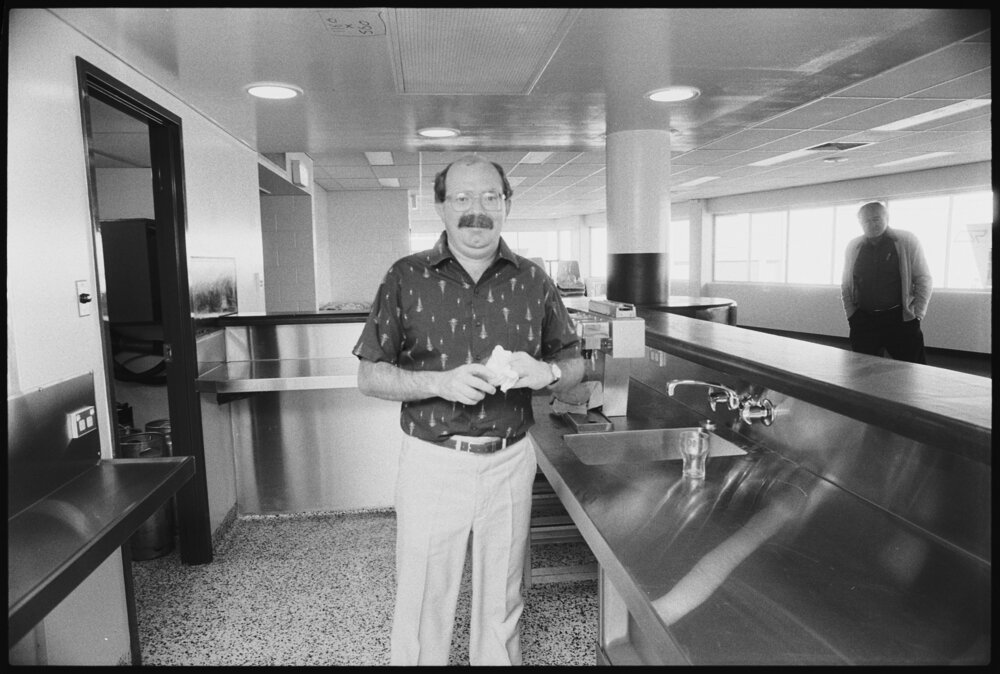 Two unidentified men in an empty bar across from Ipswich Train Station, Ipswich, September 1987