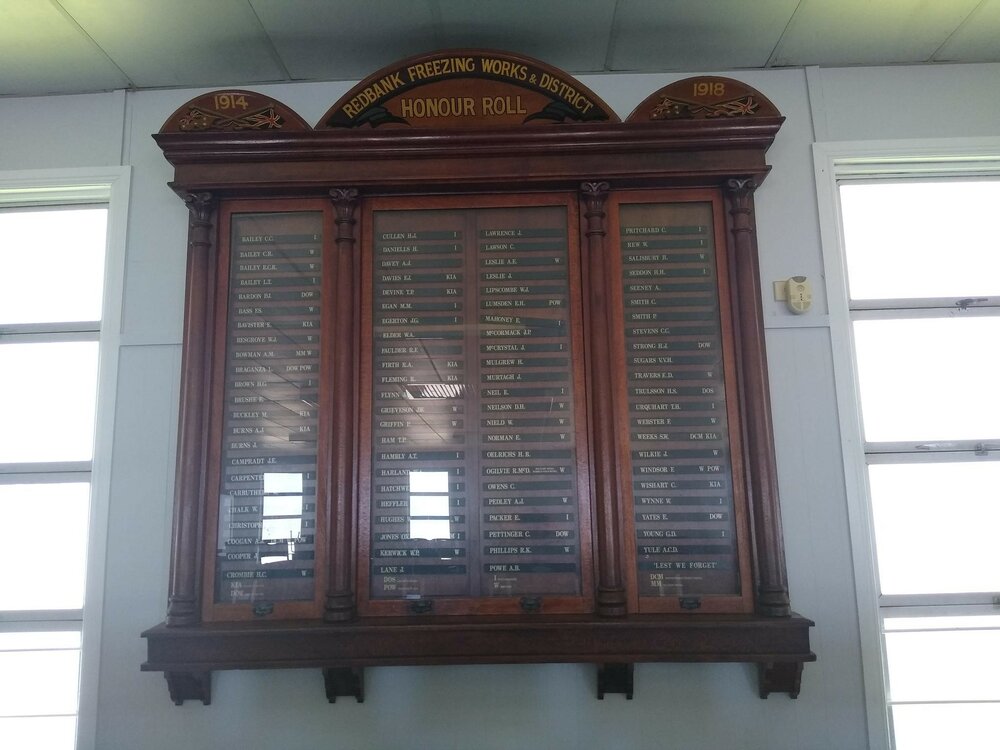 Redbank Freezing Works &amp; District Honour Roll, World War I, Redbank School of Arts, 2022
