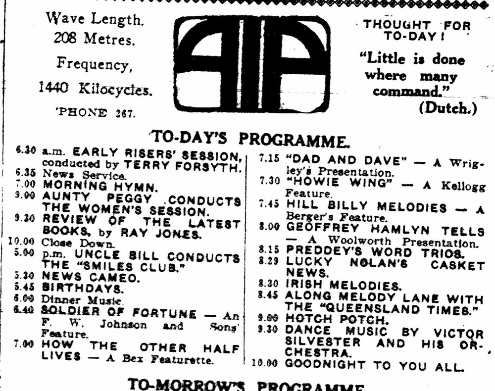 Radio station 4IP programme for 13th June 1939