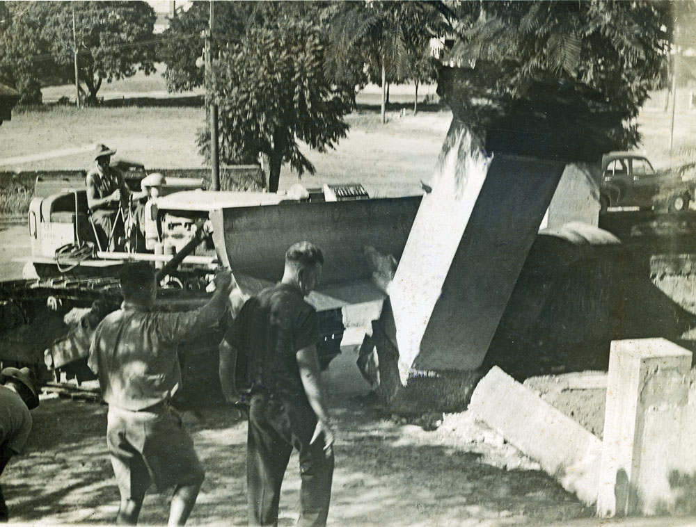 Demolition of fence in front of St Mary's Catholic Church, Ipswich, 1953-1954