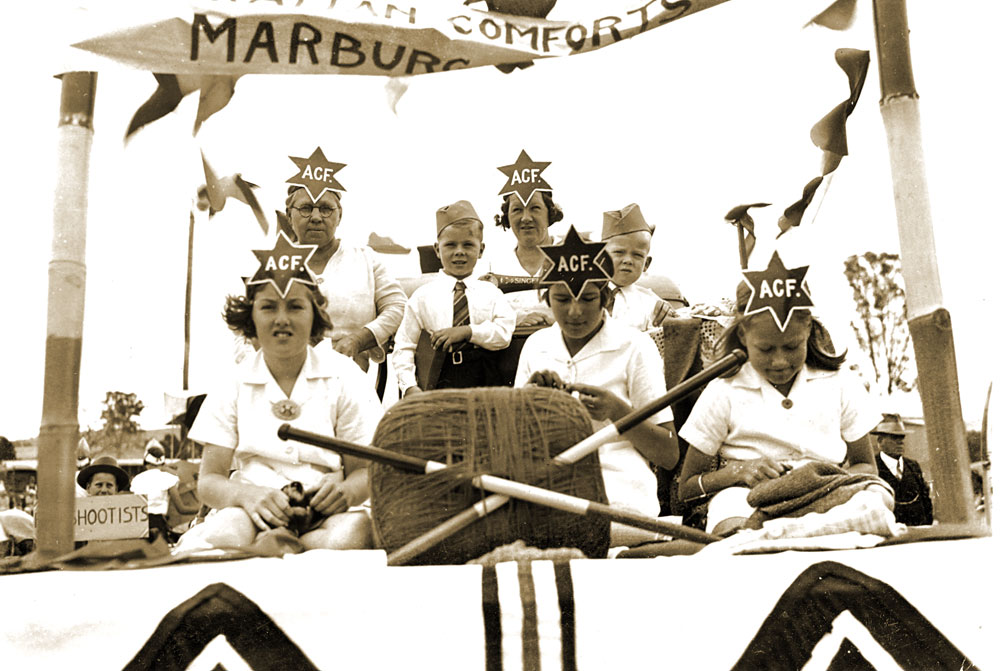 Australian Comforts Fund group in parade in Marburg, 1940s