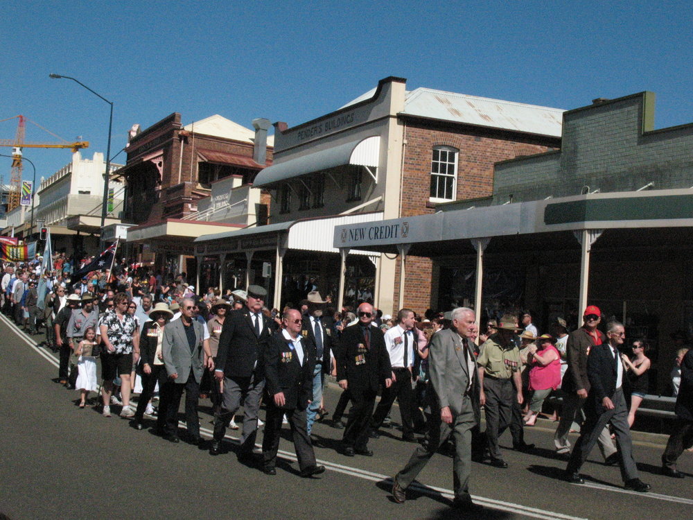 Anzac Day March down Ellenborough Street, towards Timothy Maloney Park, Ipswich, April 2009