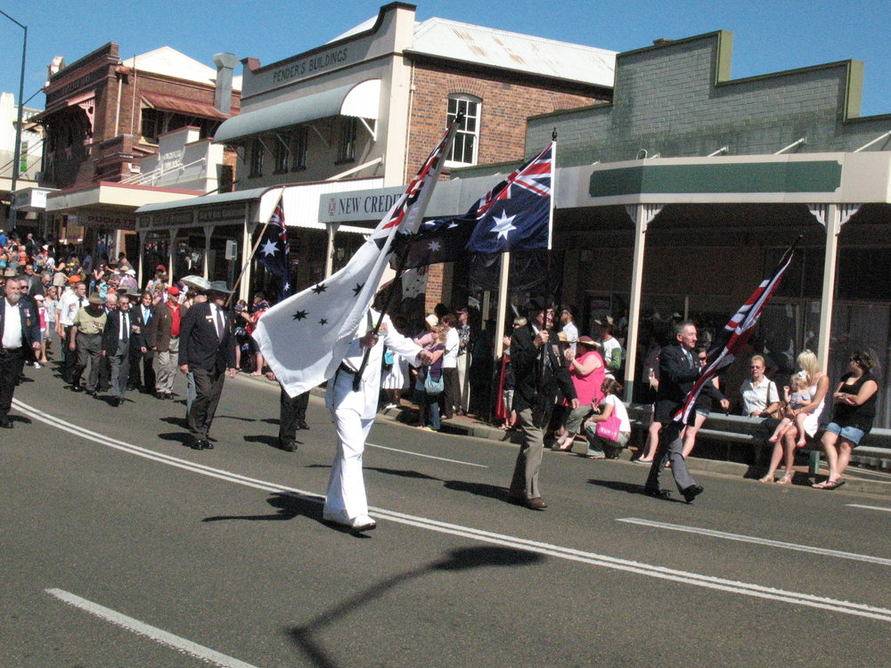 Anzac Day March down Ellenborough Street, towards Timothy Maloney Park, Ipswich, April 2009
