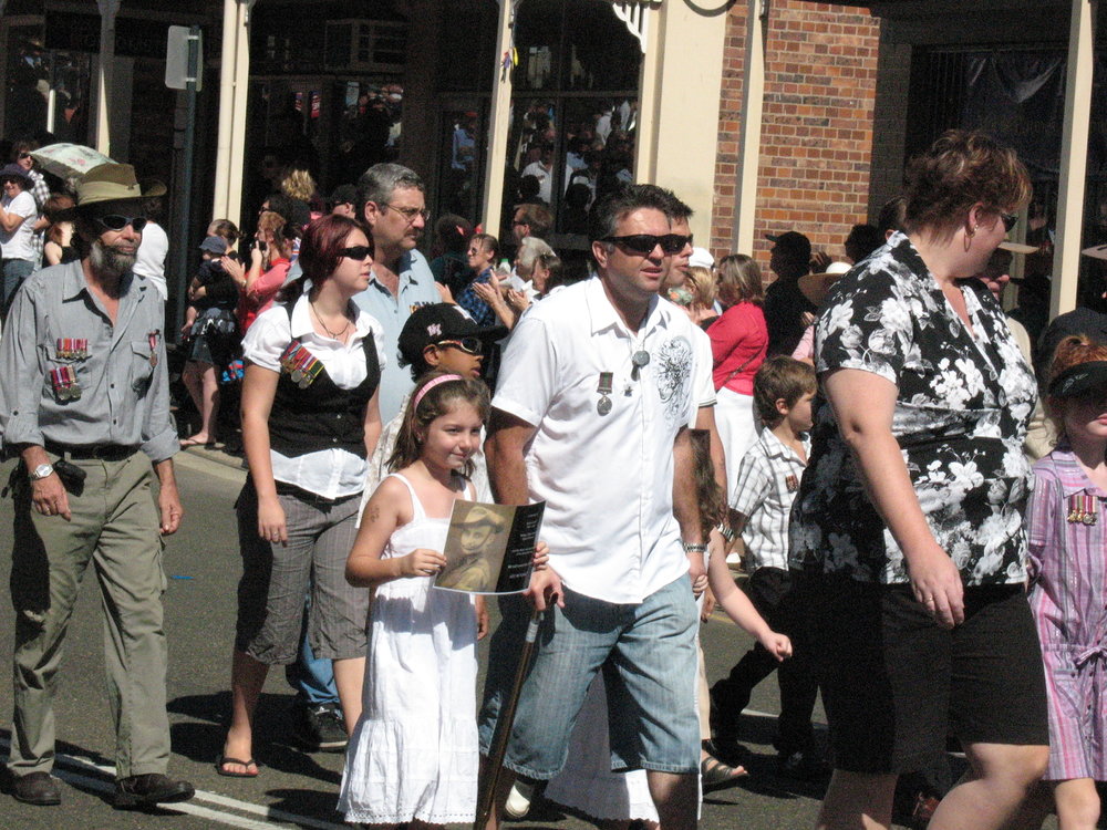Anzac Day March down Ellenborough Street, towards Timothy Maloney Park, Ipswich, April 2009