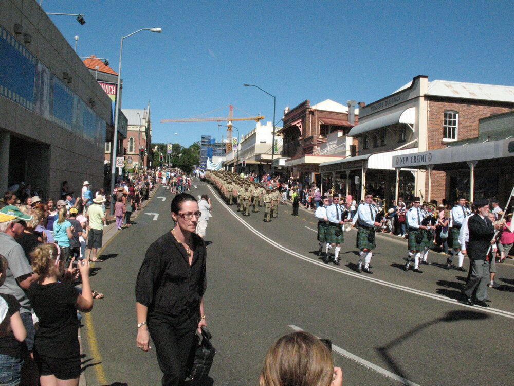 Anzac Day March down Ellenborough Street, towards Timothy Maloney Park, Ipswich, April 2009