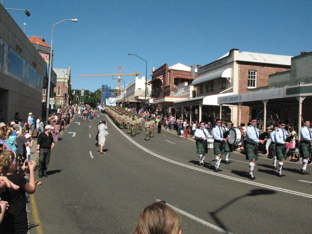 Anzac Day March down Ellenborough Street, towards Timothy Maloney Park, Ipswich, April 2009