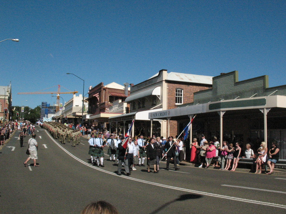 Anzac Day March down Ellenborough Street, towards Timothy Maloney Park, Ipswich, April 2009