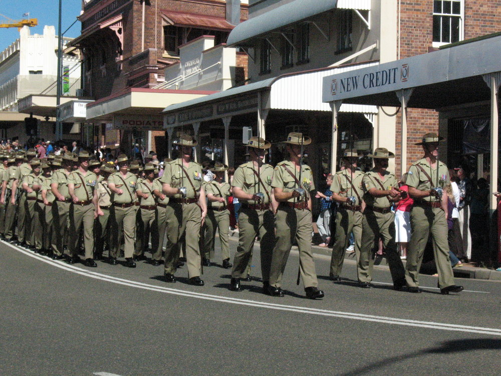 Anzac Day March down Ellenborough Street, towards Timothy Maloney Park, Ipswich, April 2009