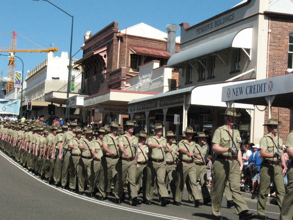 Anzac Day March down Ellenborough Street, towards Timothy Maloney Park, Ipswich, April 2009