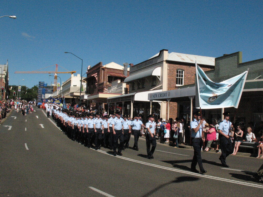 Anzac Day March down Ellenborough Street, towards Timothy Maloney Park, Ipswich, April 2009