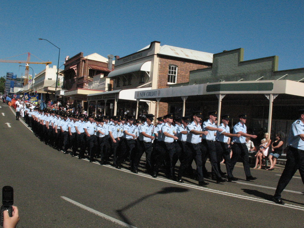 Anzac Day March down Ellenborough Street, towards Timothy Maloney Park, Ipswich, April 2009