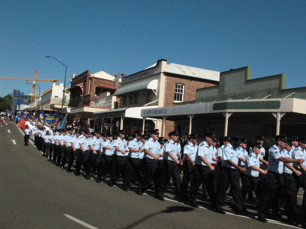 Anzac Day March down Ellenborough Street, towards Timothy Maloney Park, Ipswich, April 2009