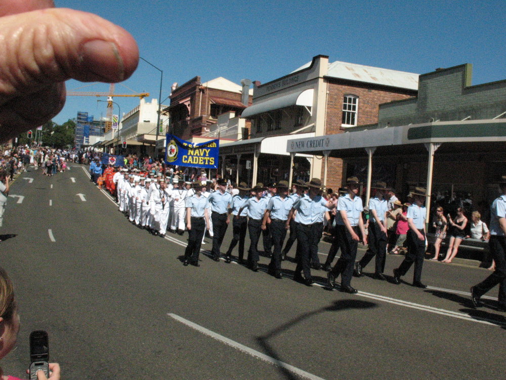 Anzac Day March down Ellenborough Street, towards Timothy Maloney Park, Ipswich, April 2009