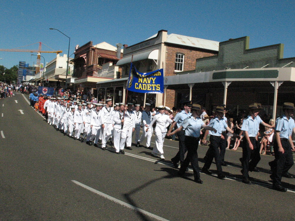 Anzac Day March down Ellenborough Street, towards Timothy Maloney Park, Ipswich, April 2009
