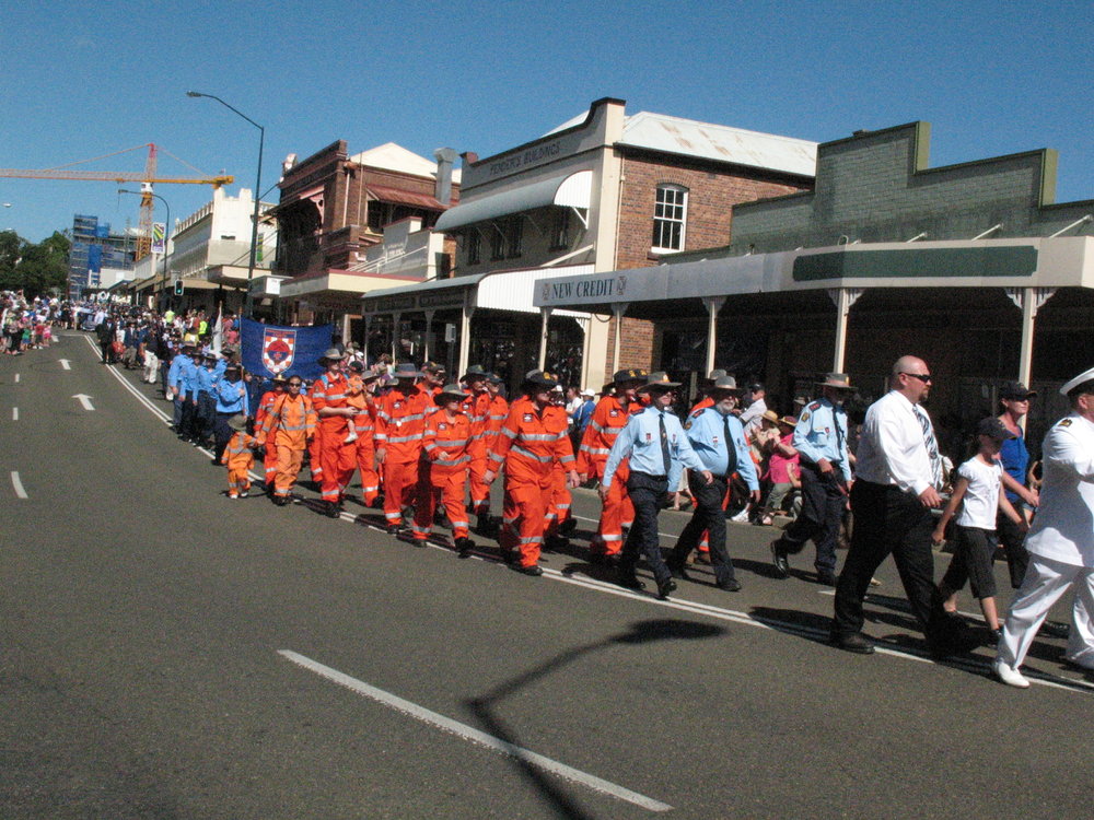 Anzac Day March down Ellenborough Street, towards Timothy Maloney Park, Ipswich, April 2009