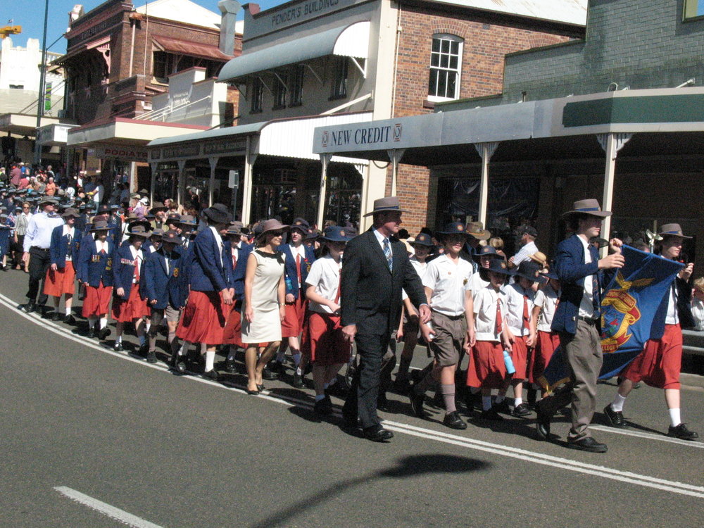 Anzac Day March down Ellenborough Street, towards Timothy Maloney Park, Ipswich, April 2009