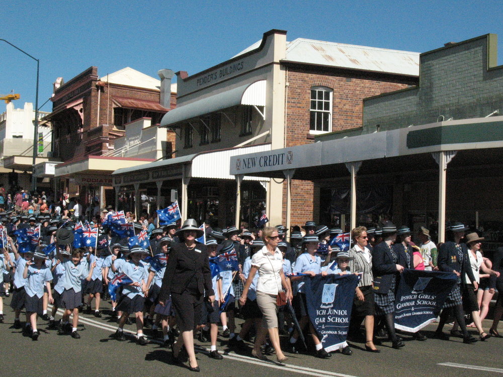 Anzac Day March down Ellenborough Street, towards Timothy Maloney Park, Ipswich, April 2009