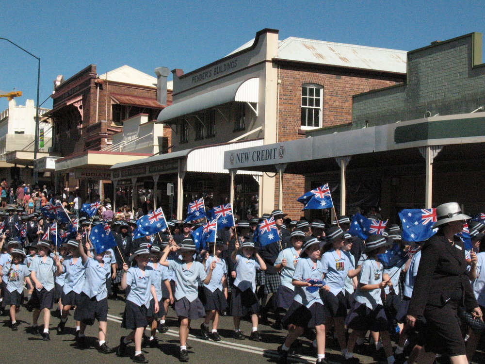 Anzac Day March down Ellenborough Street, towards Timothy Maloney Park, Ipswich, April 2009