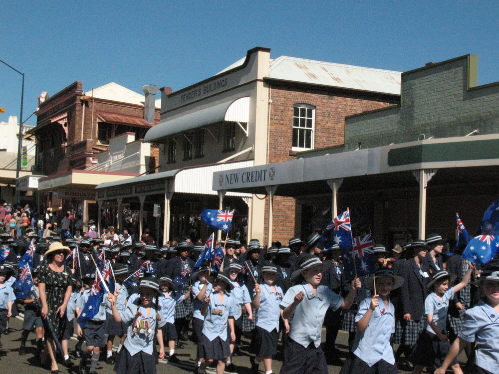 Anzac Day March down Ellenborough Street, towards Timothy Maloney Park, Ipswich, April 2009