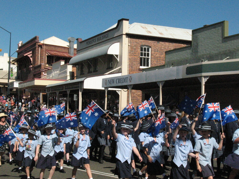 Anzac Day March down Ellenborough Street, towards Timothy Maloney Park, Ipswich, April 2009