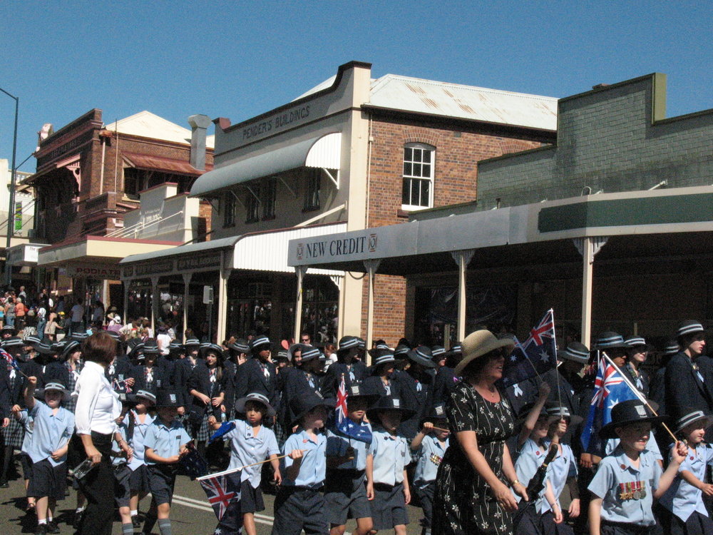 Anzac Day March down Ellenborough Street, towards Timothy Maloney Park, Ipswich, April 2009