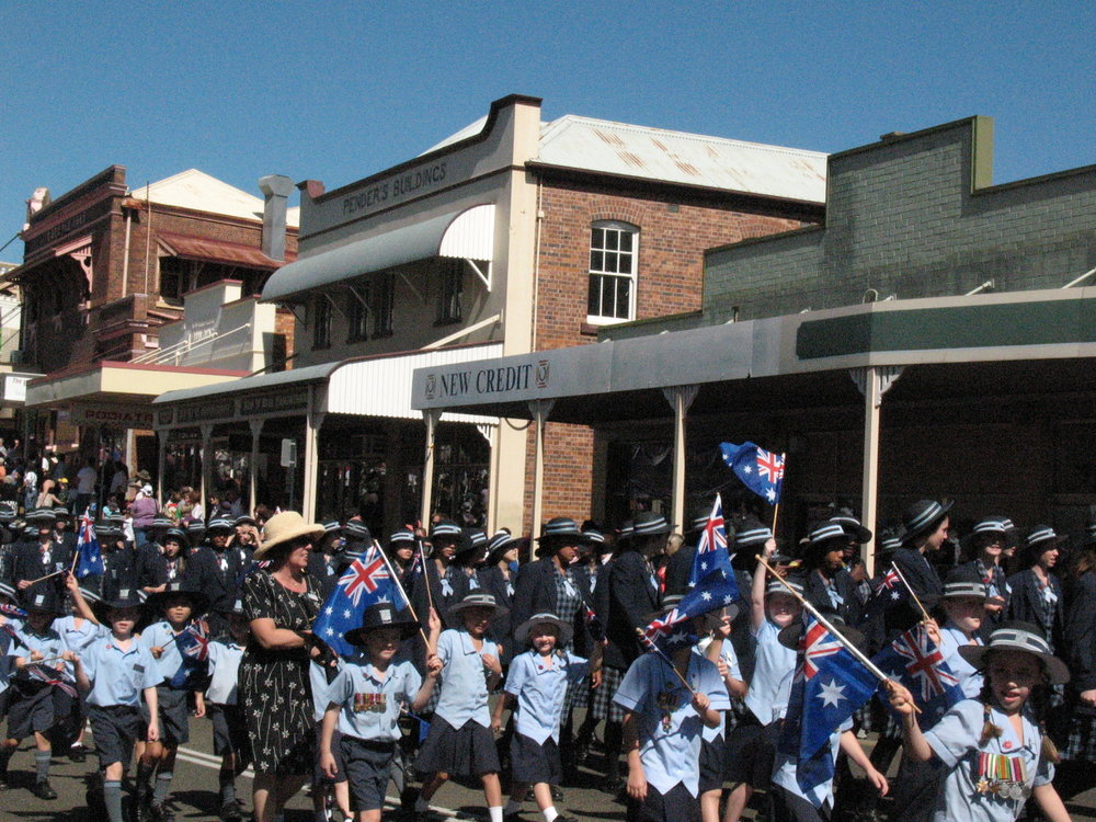 Anzac Day March down Ellenborough Street, towards Timothy Maloney Park, Ipswich, April 2009