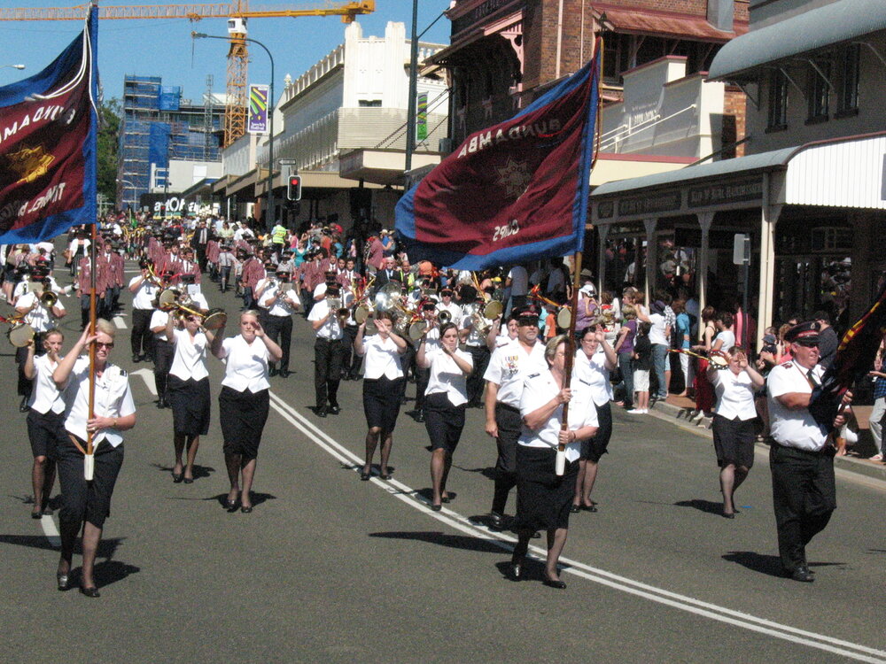 Anzac Day March down Ellenborough Street, towards Timothy Maloney Park, Ipswich, April 2009