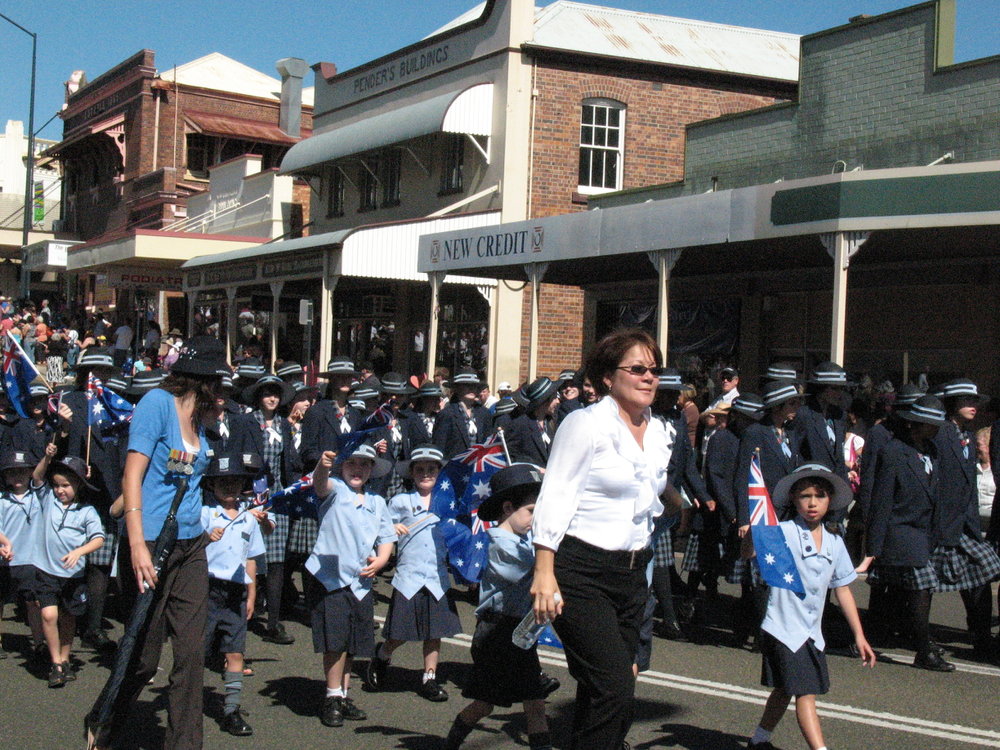 Anzac Day March down Ellenborough Street, towards Timothy Maloney Park, Ipswich, April 2009