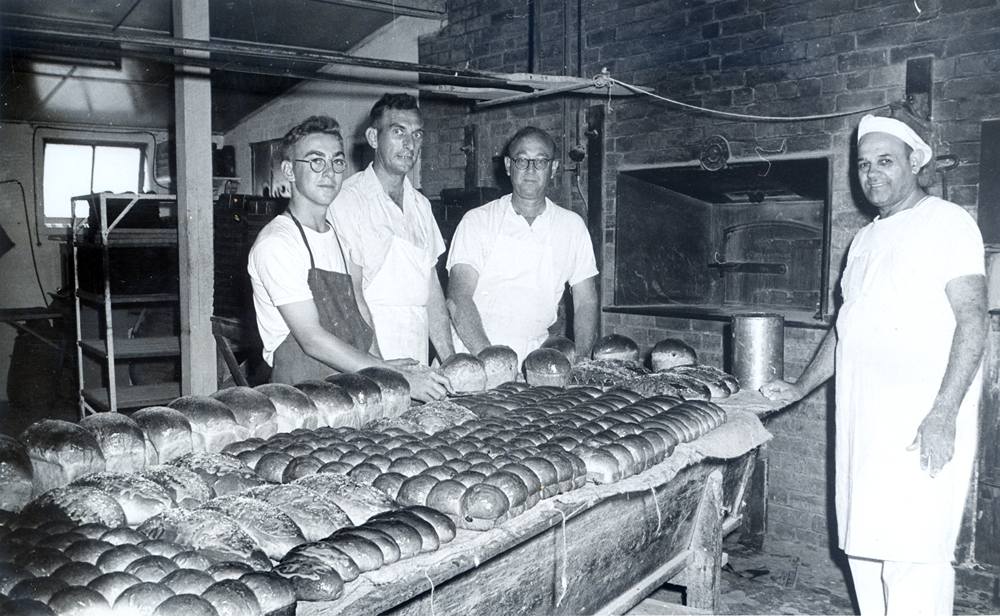 Dance family members in family bakehouse in Marburg, 1961