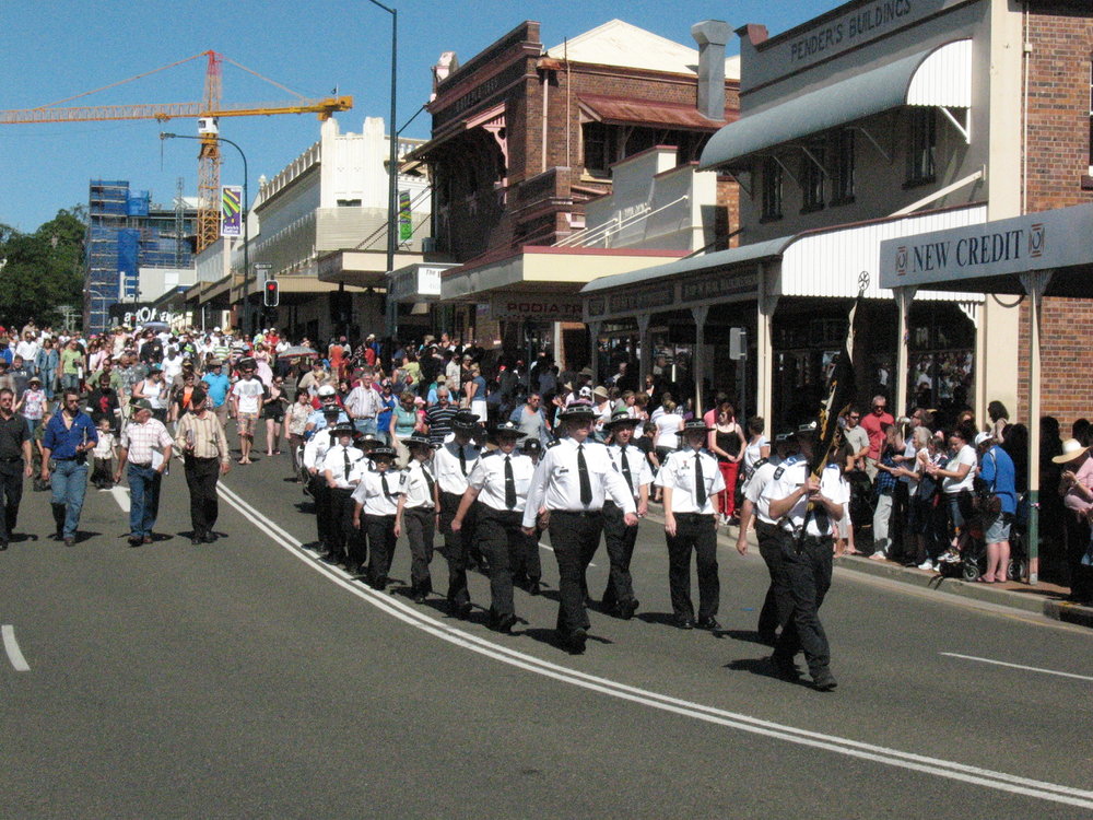 Anzac Day March down Ellenborough Street, towards Timothy Maloney Park, Ipswich, April 2009