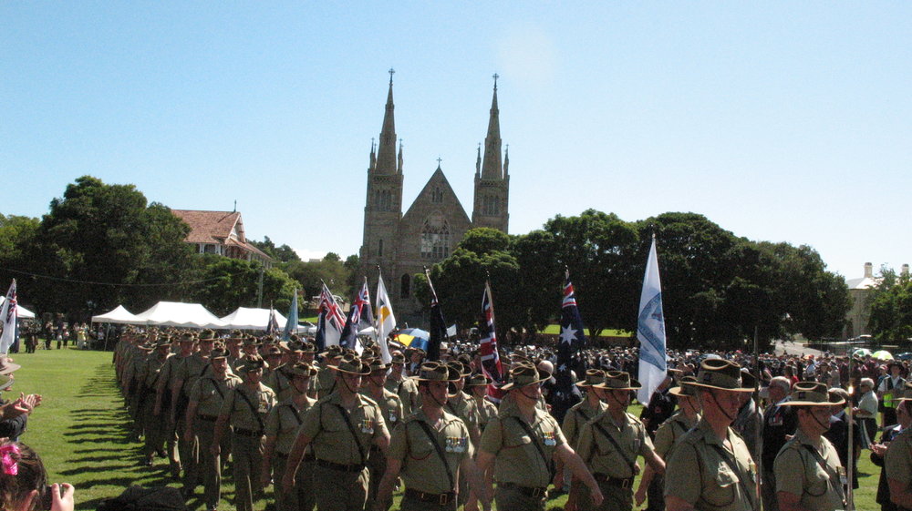 Anzac Day March down Ellenborough Street, towards Timothy Maloney Park, Ipswich, April 2009