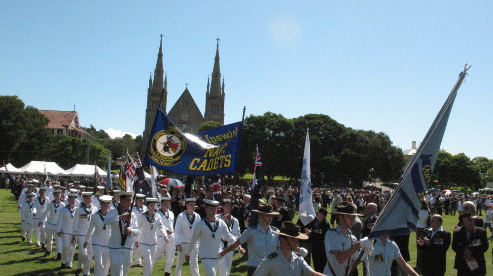 Anzac Day March down Ellenborough Street, towards Timothy Maloney Park, Ipswich, April 2009
