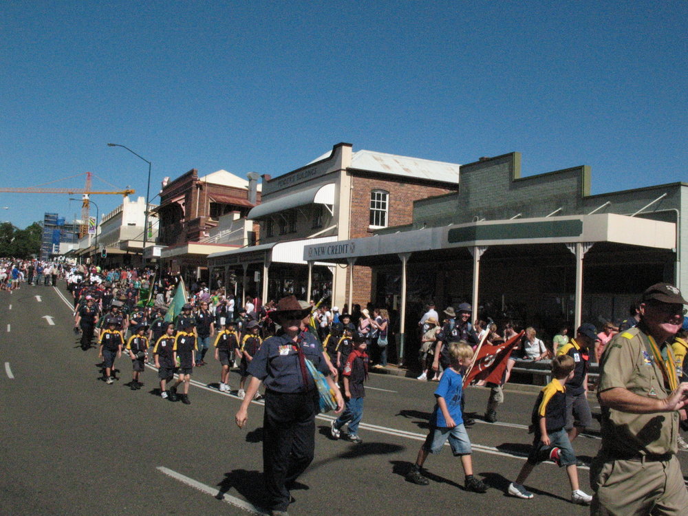 Anzac Day March down Ellenborough Street, towards Timothy Maloney Park, Ipswich, April 2009