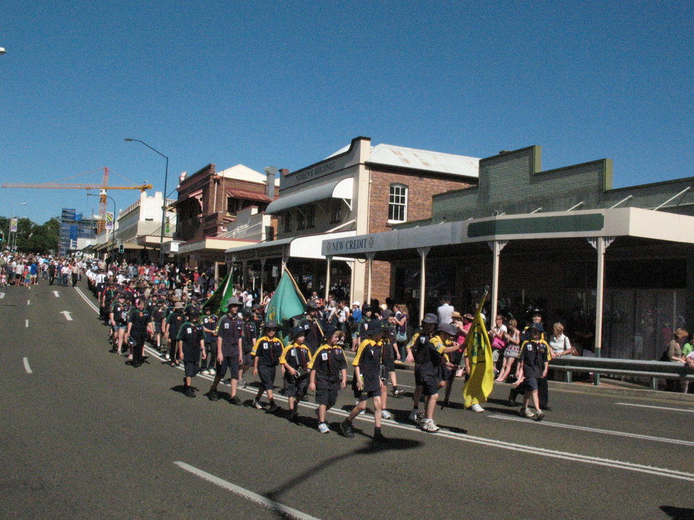 Anzac Day March down Ellenborough Street, towards Timothy Maloney Park, Ipswich, April 2009