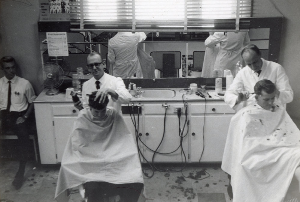 Barbers during Christmas at Cribb &amp; Foote, Ipswich, 1965