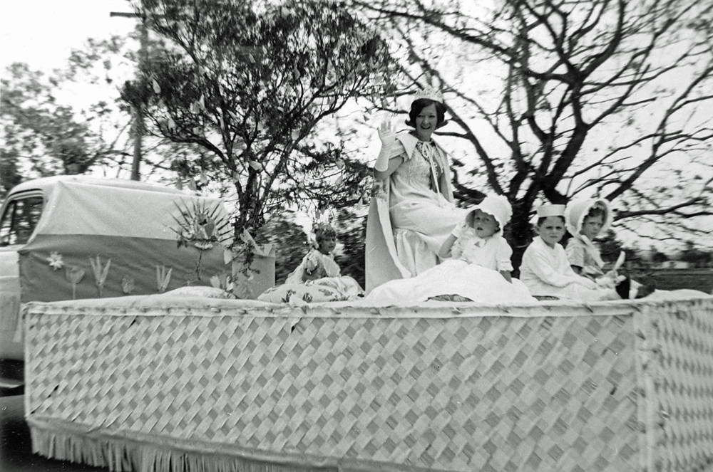 Believed to be Jacaranda Queen float, Goodna, Ipswich, early 1970s