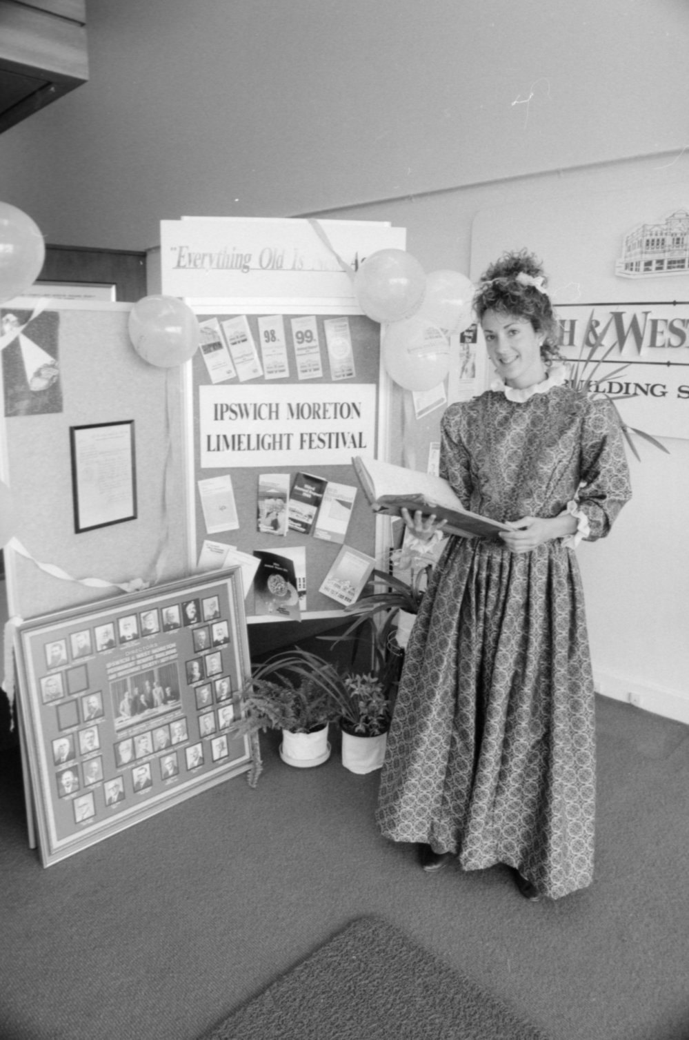 Unidentified woman at the Limelight Festival display for Ipswich and West Moreton Building Society, Ipswich, August 1987