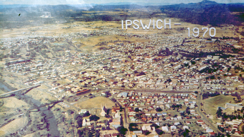 Aerial view of Ipswich, 1970