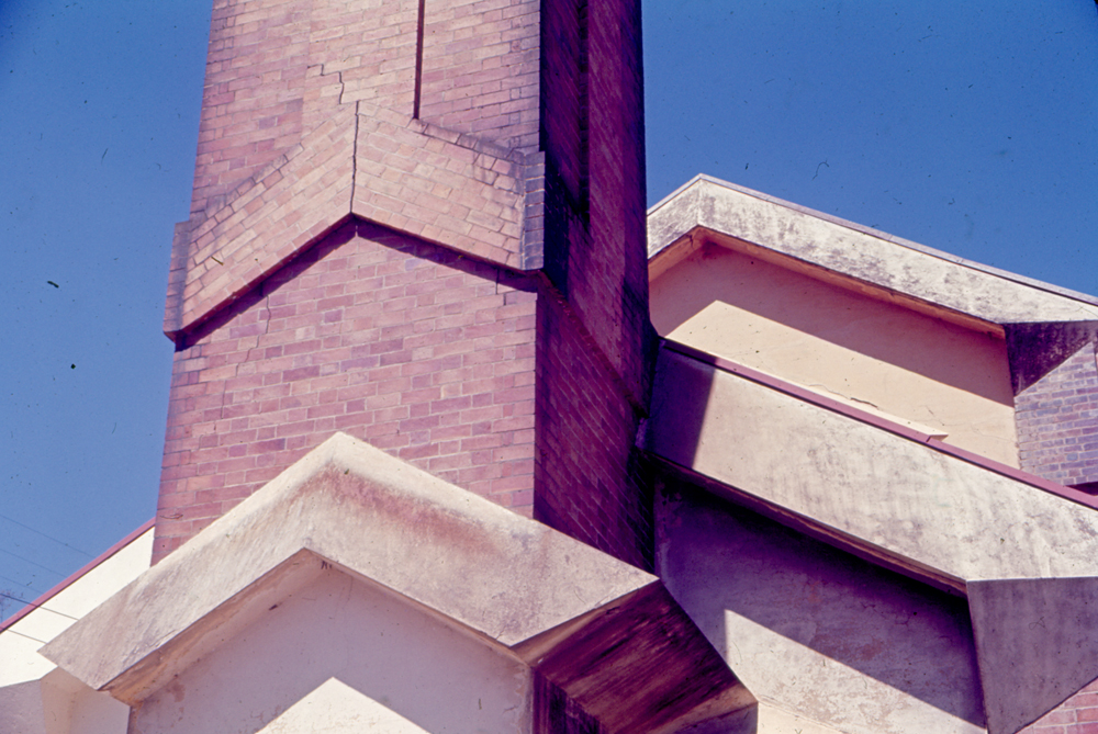 Close-up of chimney, Walter Burley Griffin Incinerator, Queens Park, Ipswich, c.1970