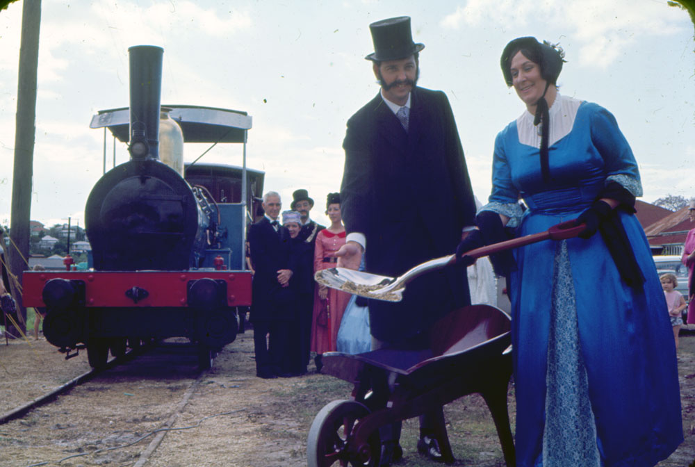 Re-enactment of opening of the Ipswich to Grandchester railway line, North Ipswich, 1965
