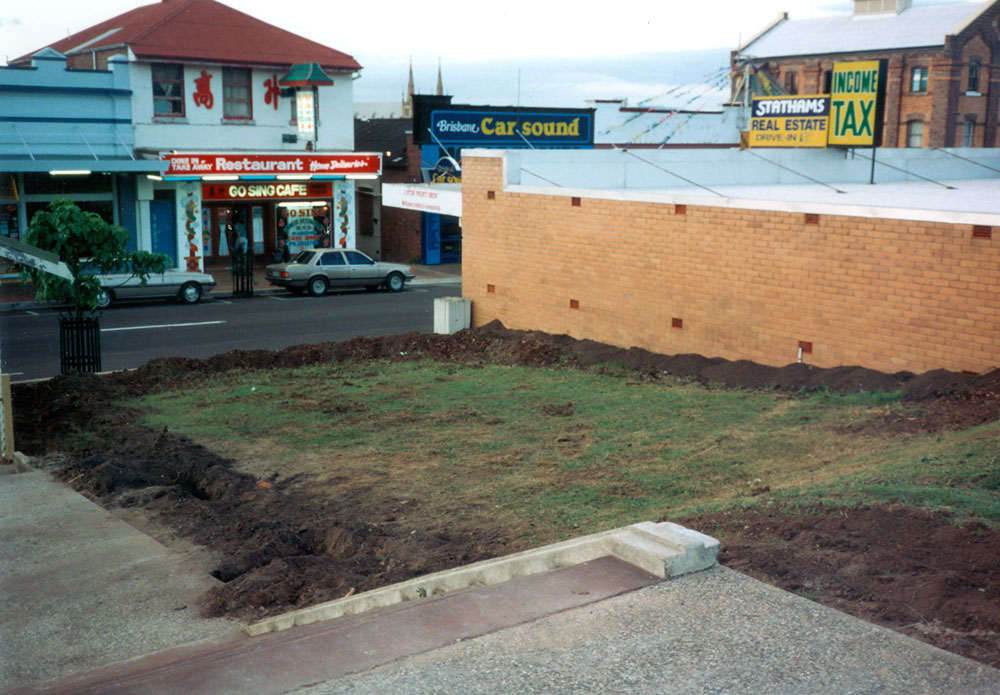 Brisbane Street streetscape from Ipswich Baptist Church during extensions and landscaping of church grounds, Ipswich, 1994