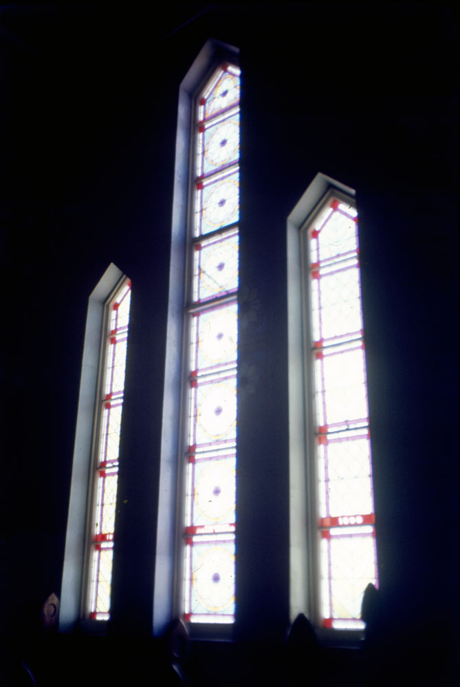 Leadlight windows in the gallery, Ipswich Central Mission - Wesleyan Chapel, Ellenborough Street, Ipswich, c.1970