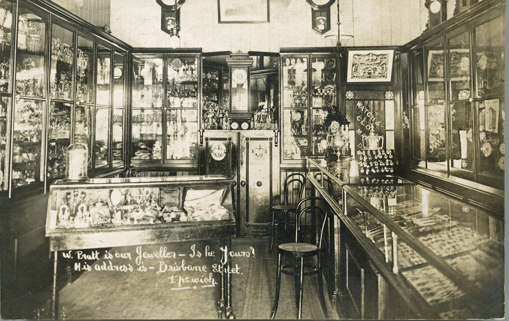 Interior of William Pratt, Jewellers, upper Brisbane Street, Ipswich, 1911