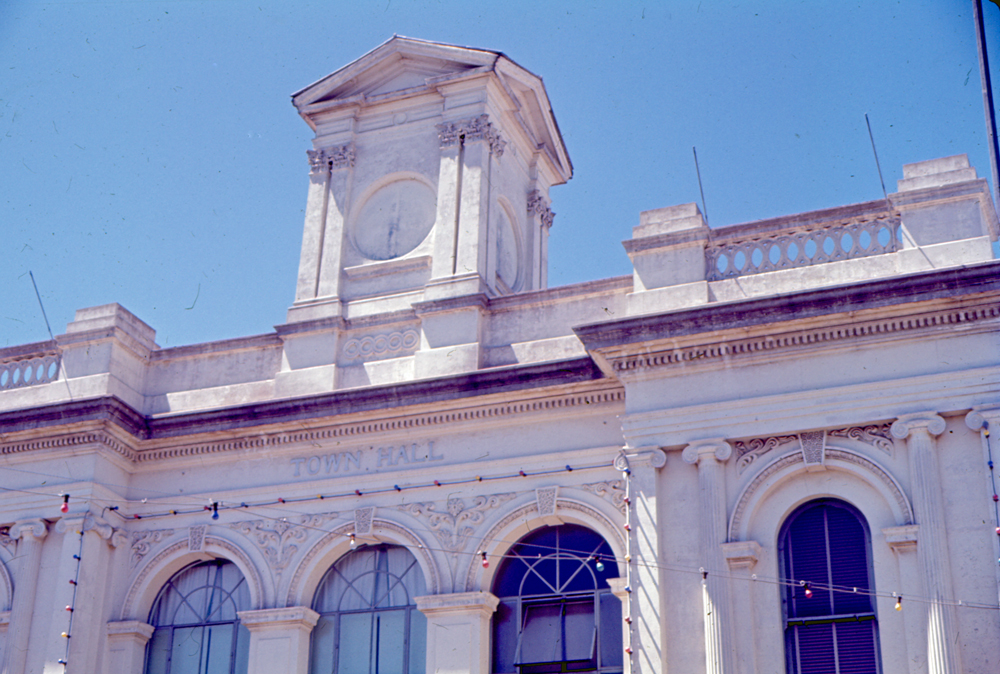 Old clock housing on Ipswich Art Gallery building, Brisbane Street, Ipswich, 1970