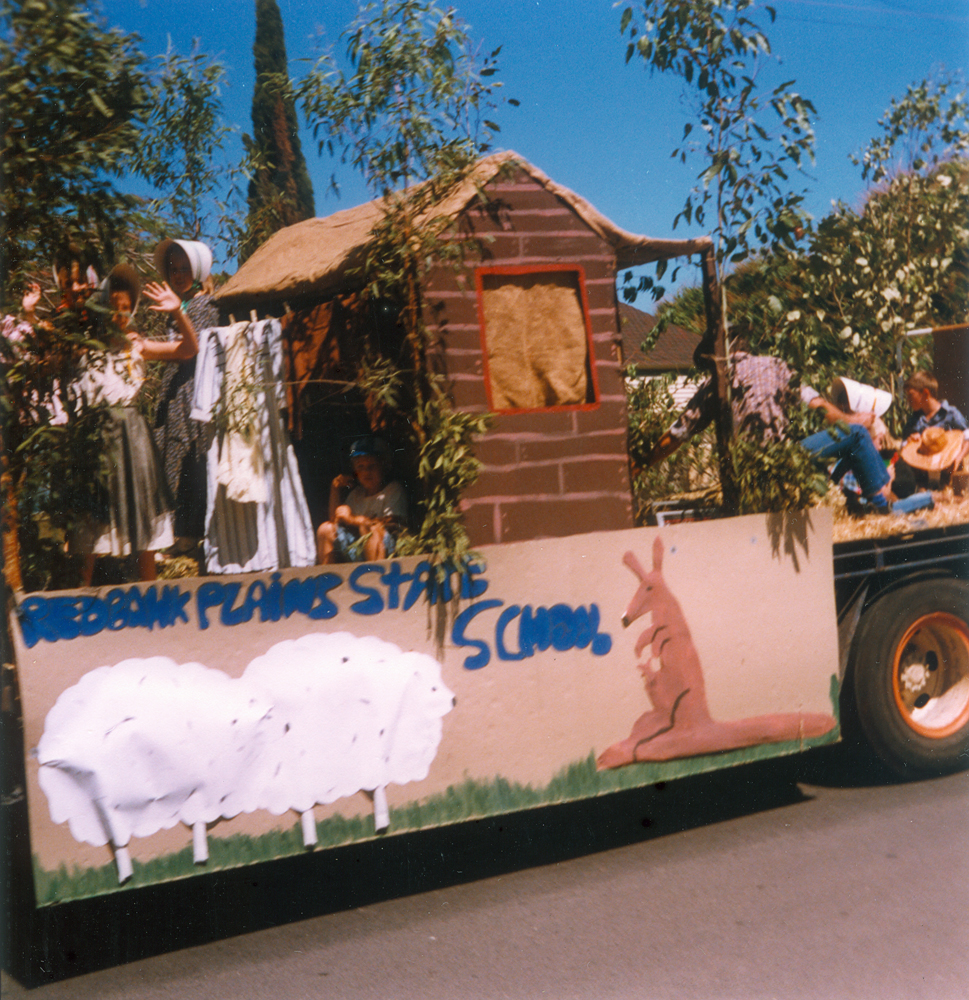 Redbank Plains State School float in the Jacaranda Festival, Goodna, early 1970s