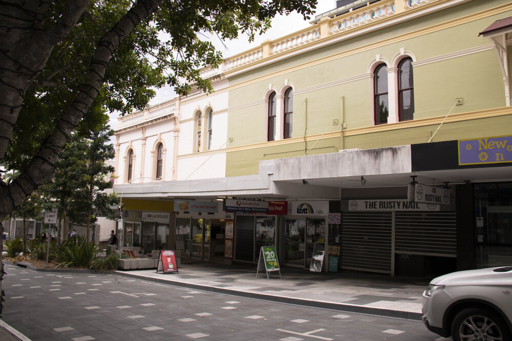 Businesses along Nicholas Street, Ipswich, March 2023